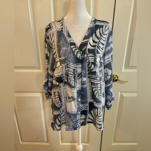NWT Cabana blue & white button up tunic, XL
